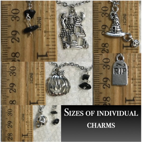 “All Hallows Eve" Handmade Silver Halloween Charm Necklace Haunted House Pumpkin - Picture 13 of 15
